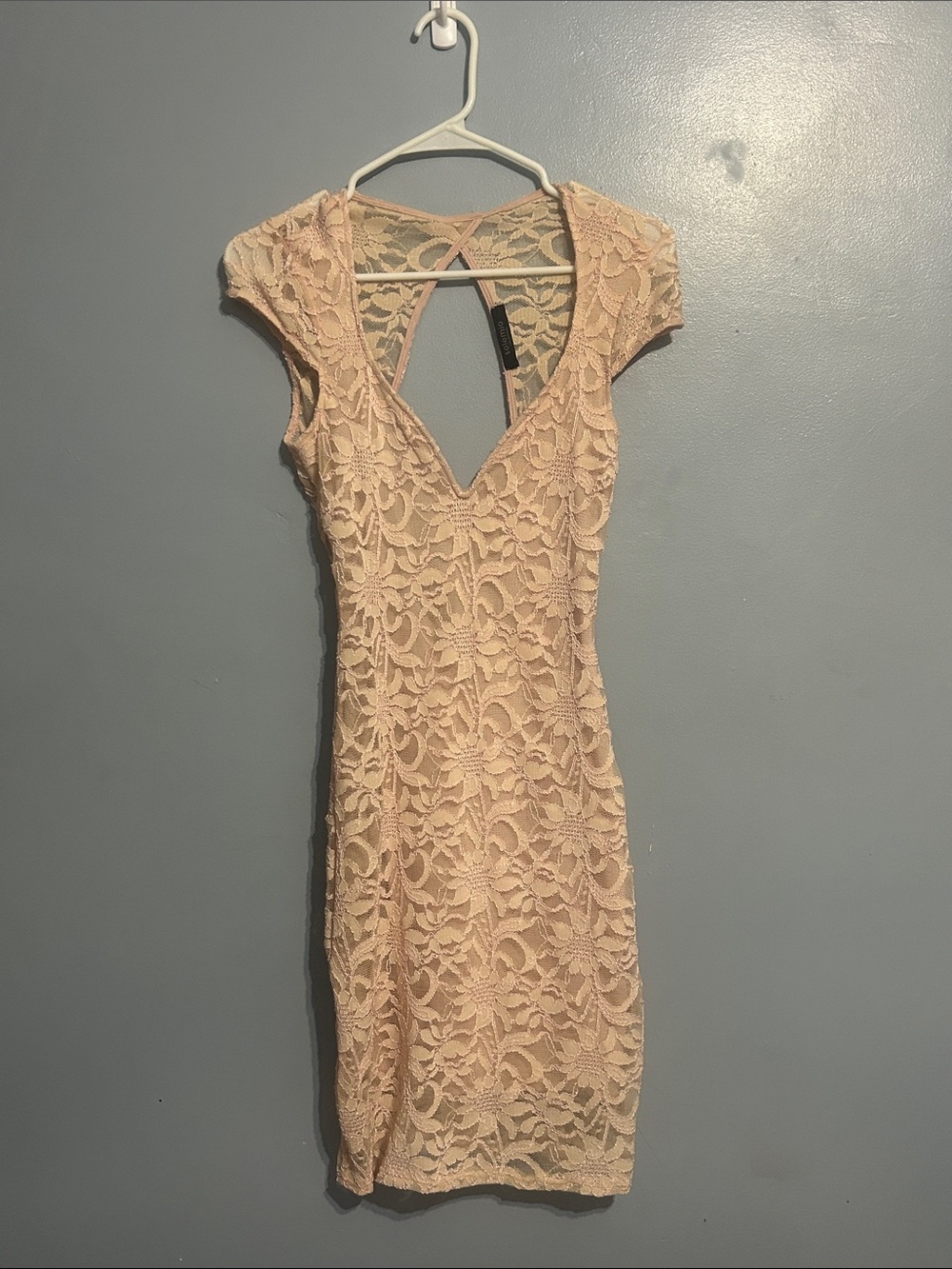 Lace V-Neck Cap Sleeve Dress in Blush